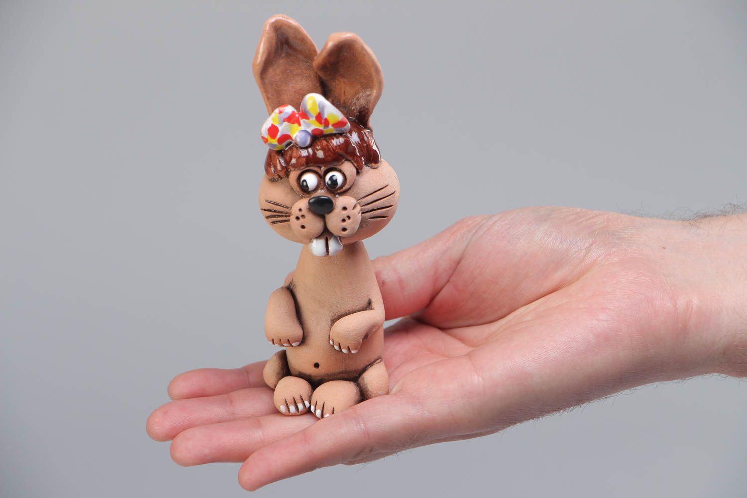 Handmade ceramic miniature souvenir figurine of rabbit painted with acrylics photo 5