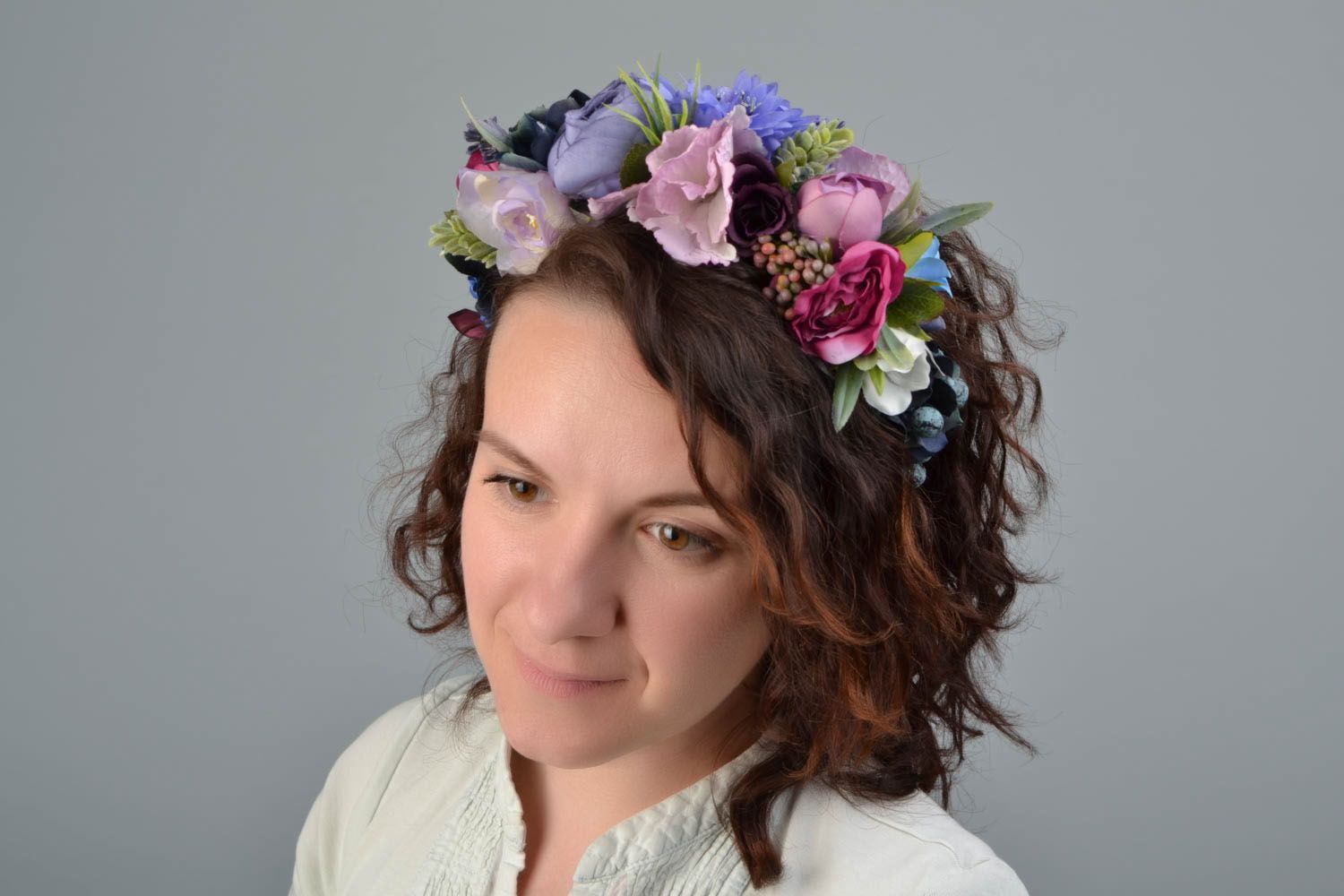 Volume headband with artificial flowers Violet Roses photo 2