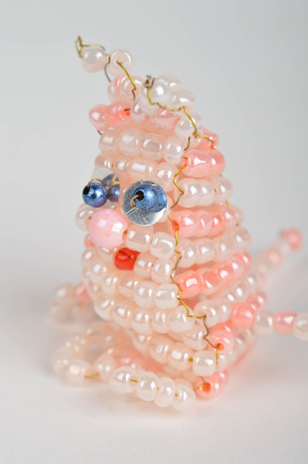 Пальчиковая игрушка котик розовый забавный из китайского бисера ручной работы фото 2