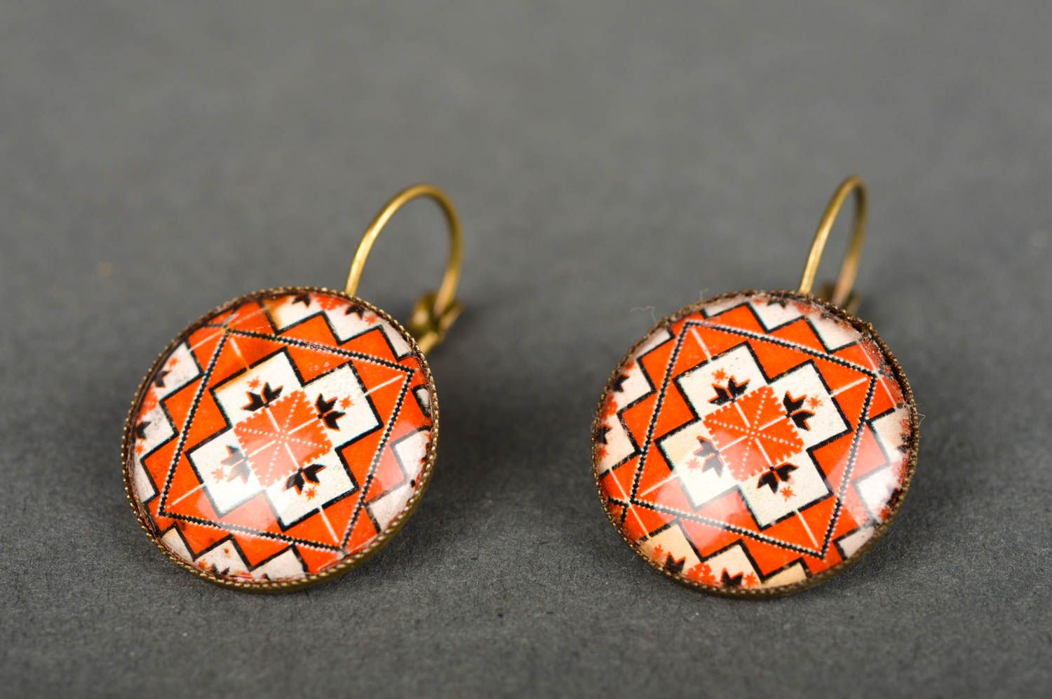 Handmade orange earrings jewelry in ethnic style cute beautiful accessory photo 2