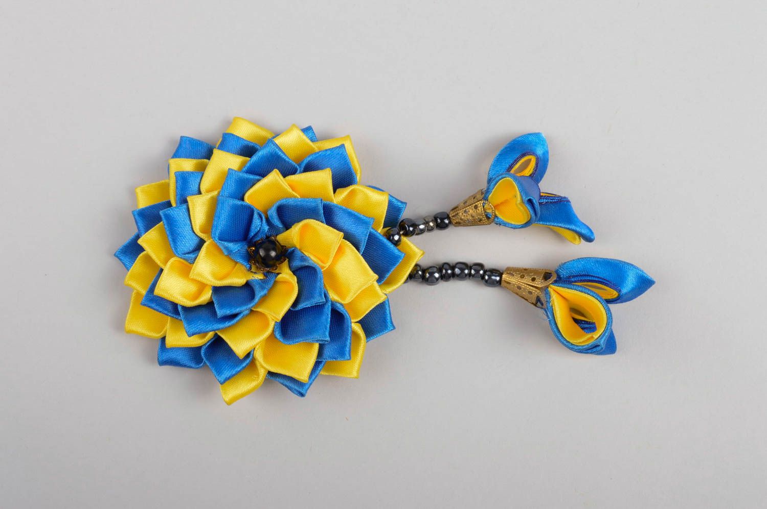 Handmade Blumen Haarspange Haar Schmuck festlicher Haarschmuck gelb blau Atlas foto 5