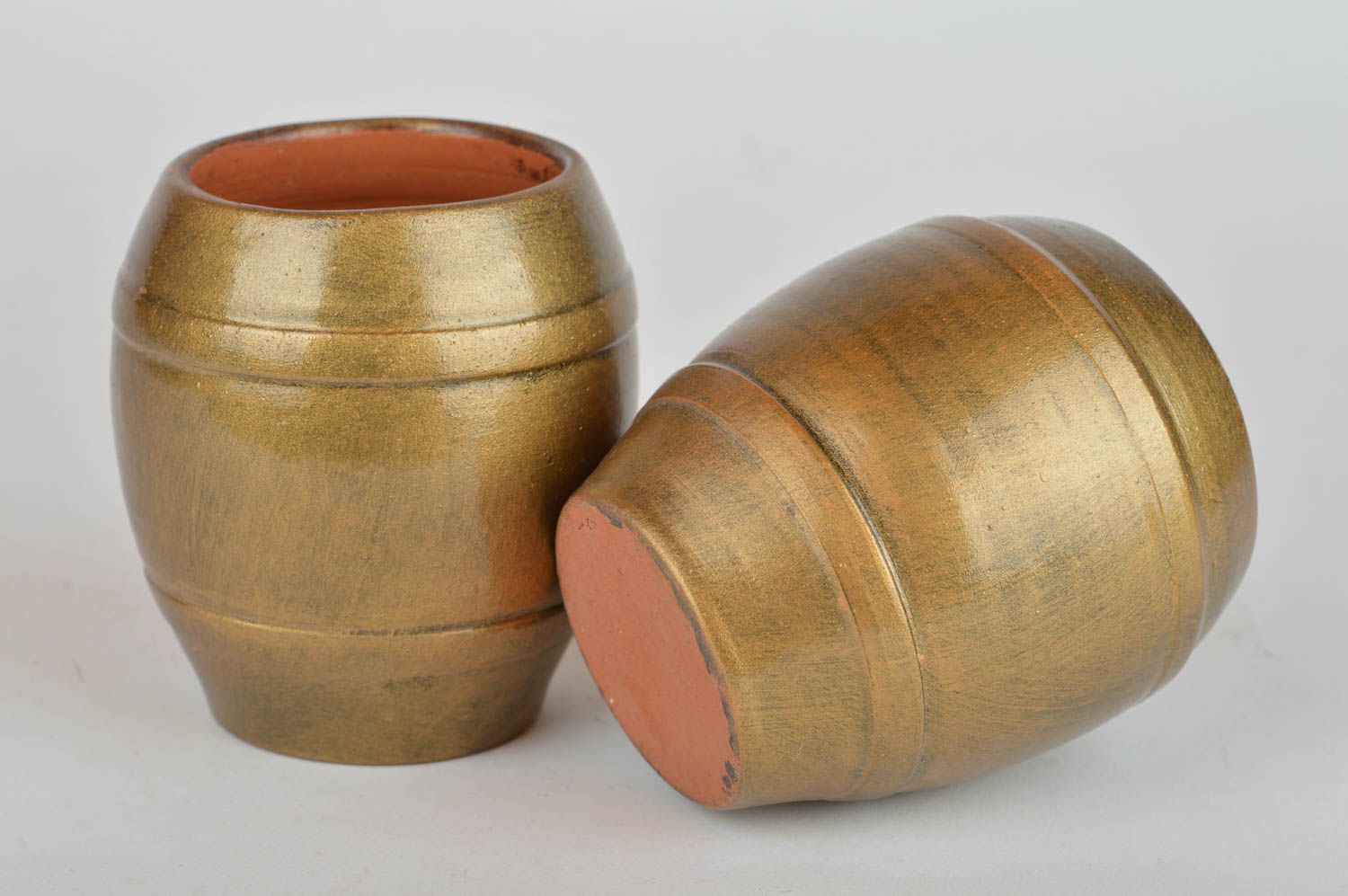 Keramik Trinkbecher Set aus Ton 2 Stück mit Volumen 150 ml jeder handmade grell foto 4