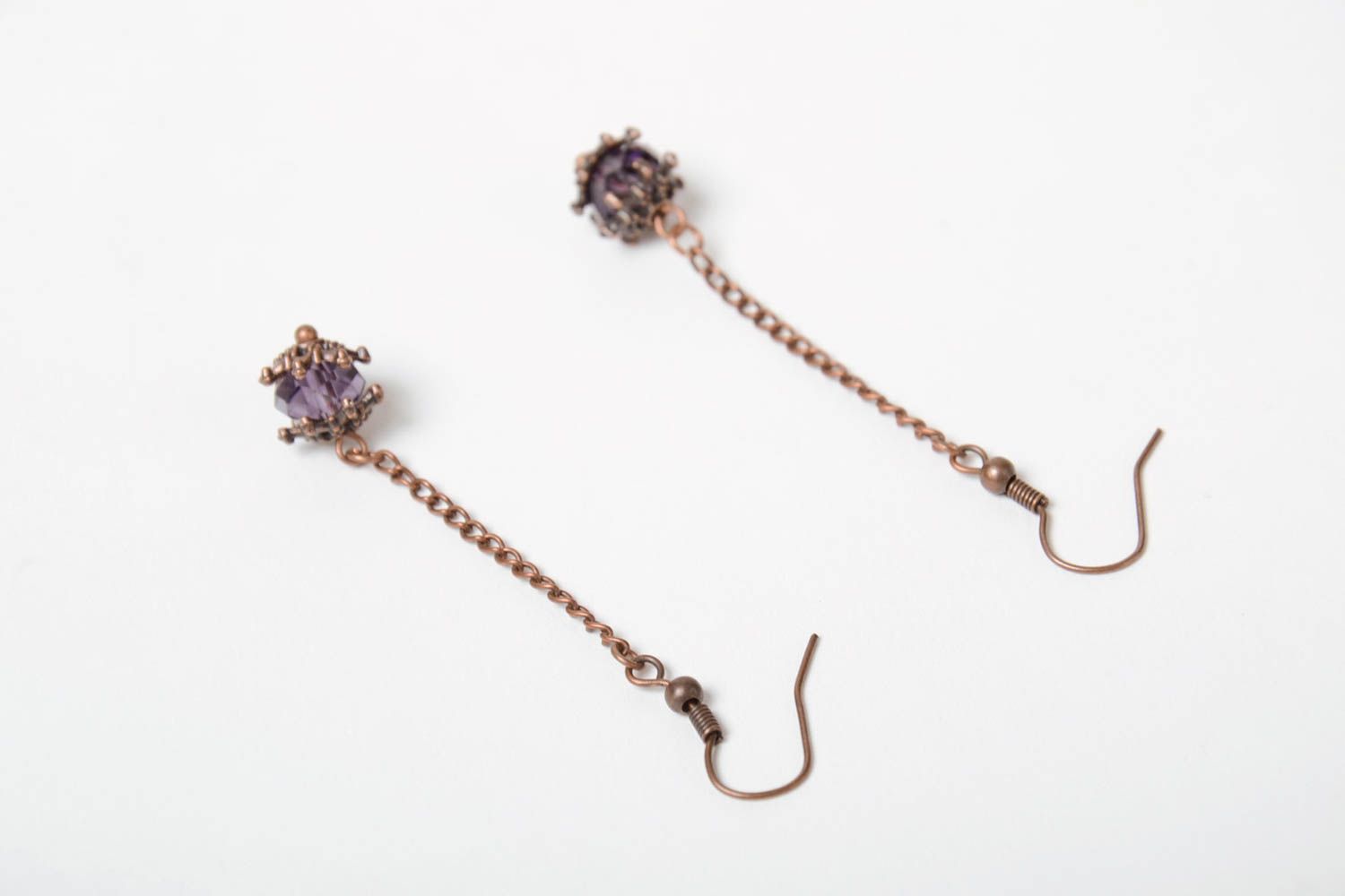 Lange Ohrringe aus Kupfer mit Glasperlen wire wrap Technik Künstler Handarbeit foto 5