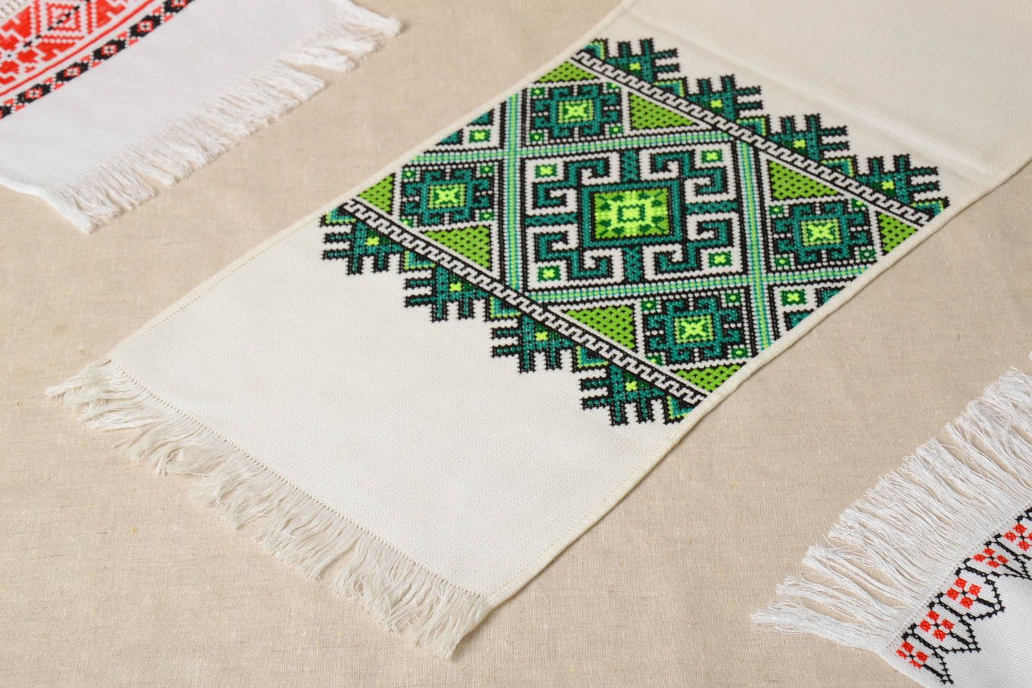 Handmade designer cotton textile towel cross-stitch embroidery wedding decor photo 1
