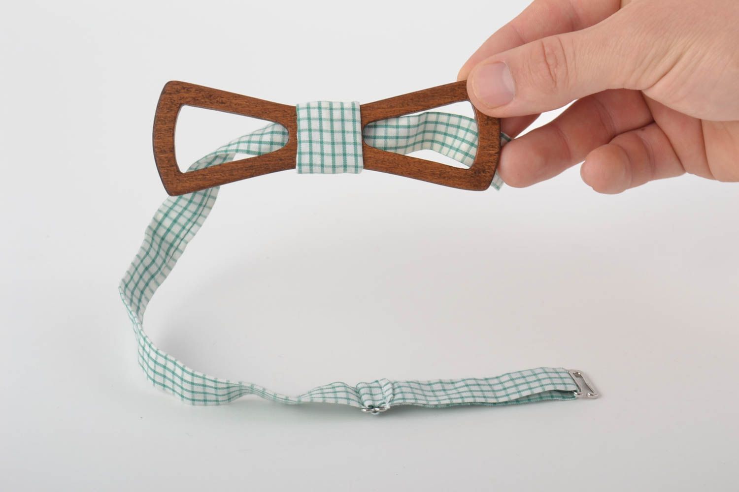 Unusual handmade designer beautiful beech wood bow tie with cotton strap photo 4