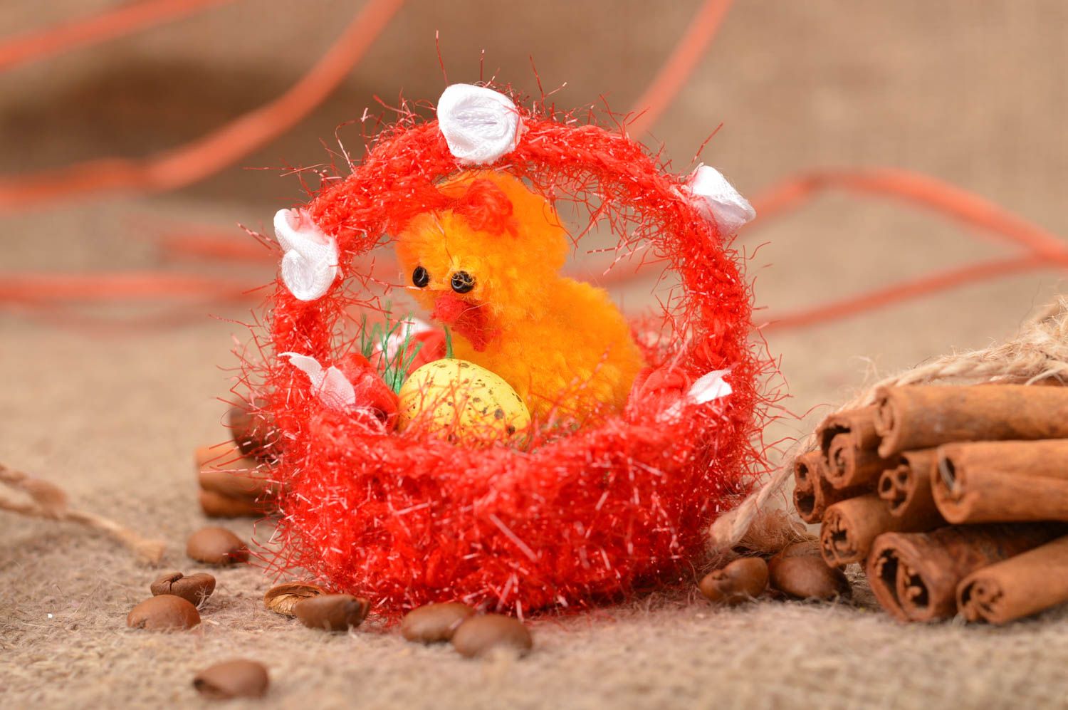 Small handmade colorful crochet soft toy chicken for gift and interior decor photo 1