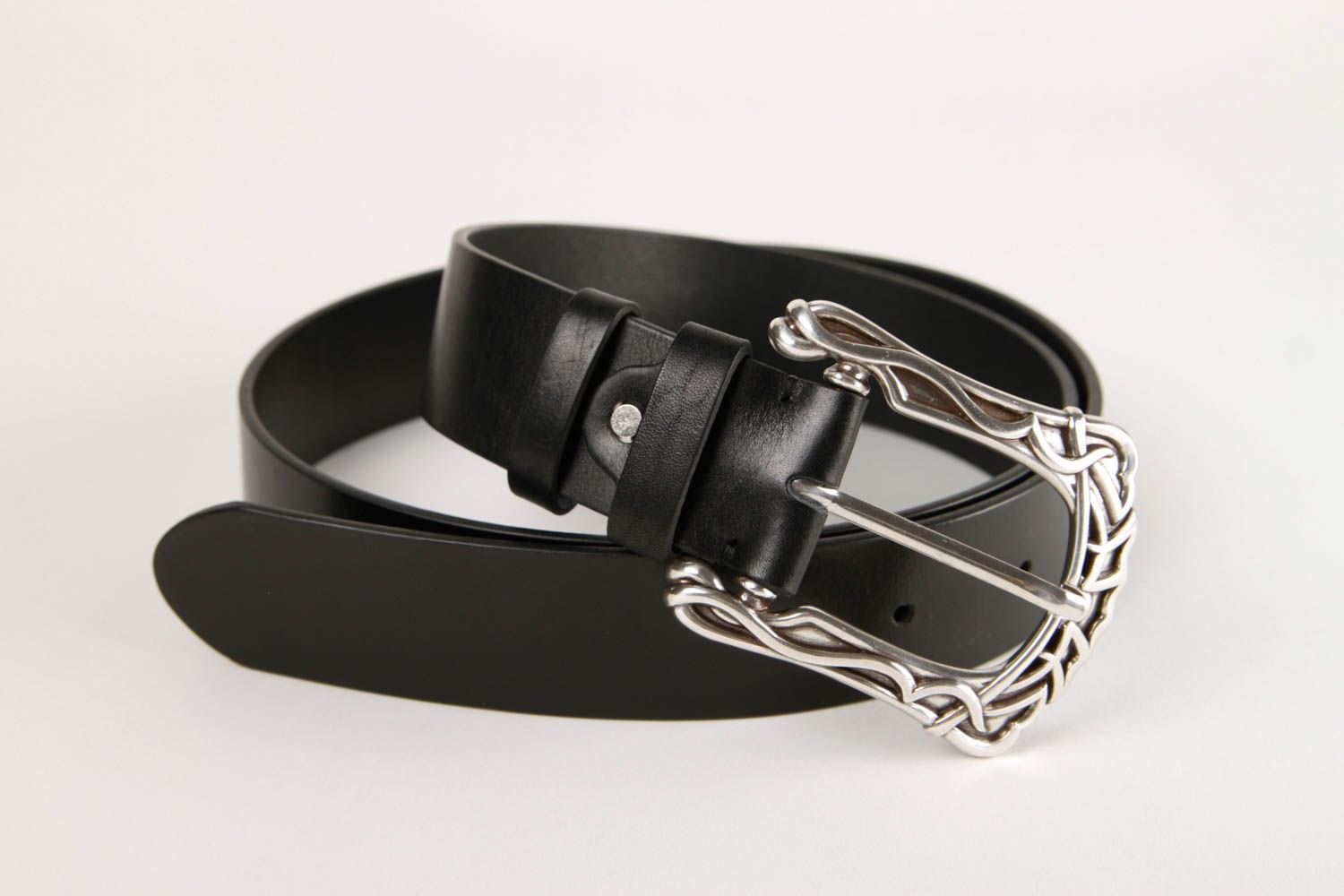 Handmade belt black leather belt gift for him designer accessory for men photo 3