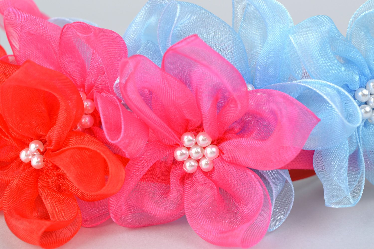 Set of handmade textile flower headbands 3 items photo 3