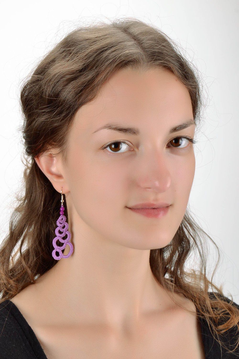 Lilac earrings made from woven lace photo 5