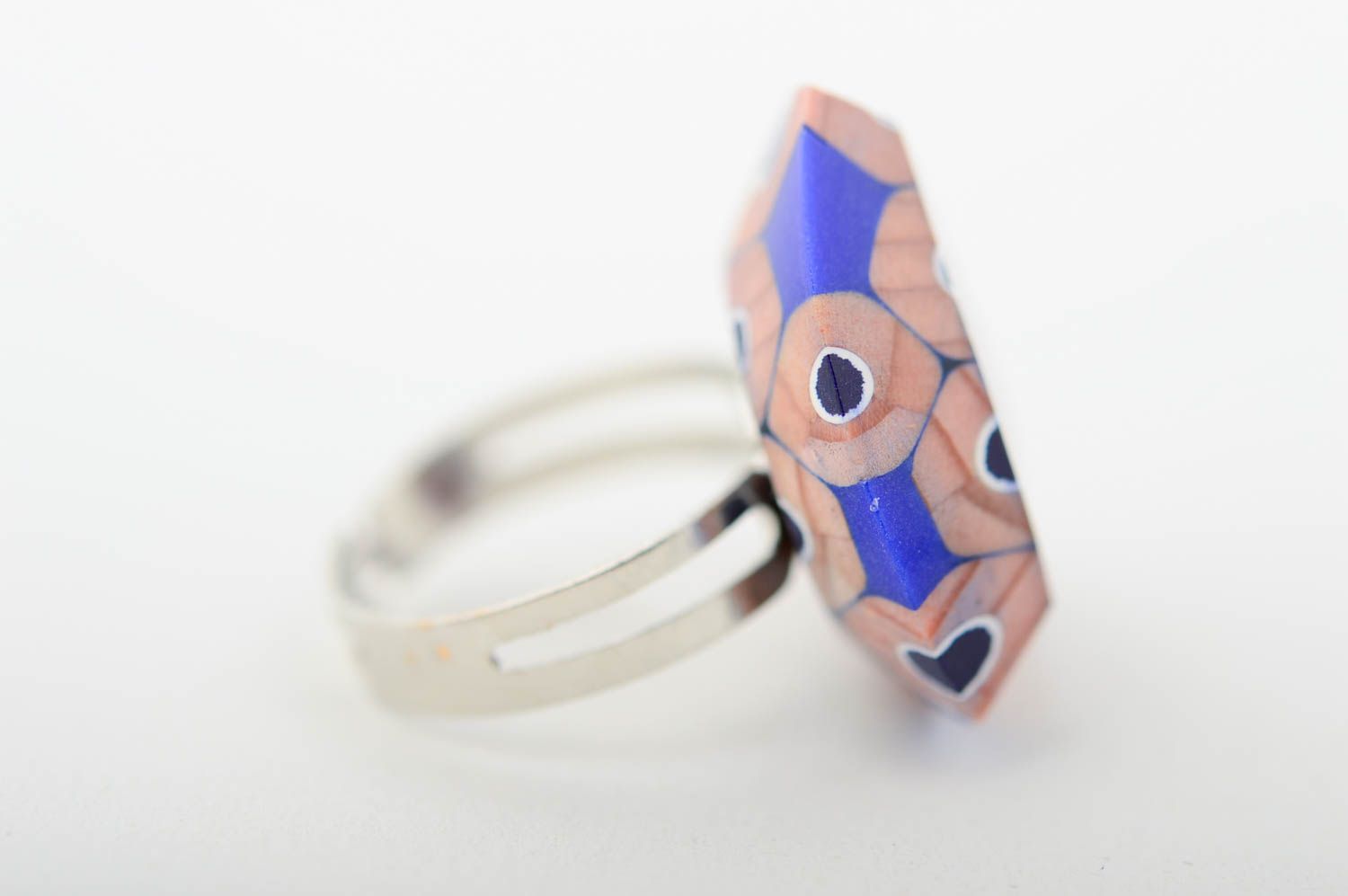 Перстень ручной работы кольцо из карандашей синее большое стильное кольцо фото 3