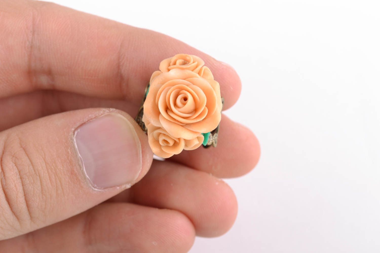 Beautiful unusual polymer clay floral ring photo 2