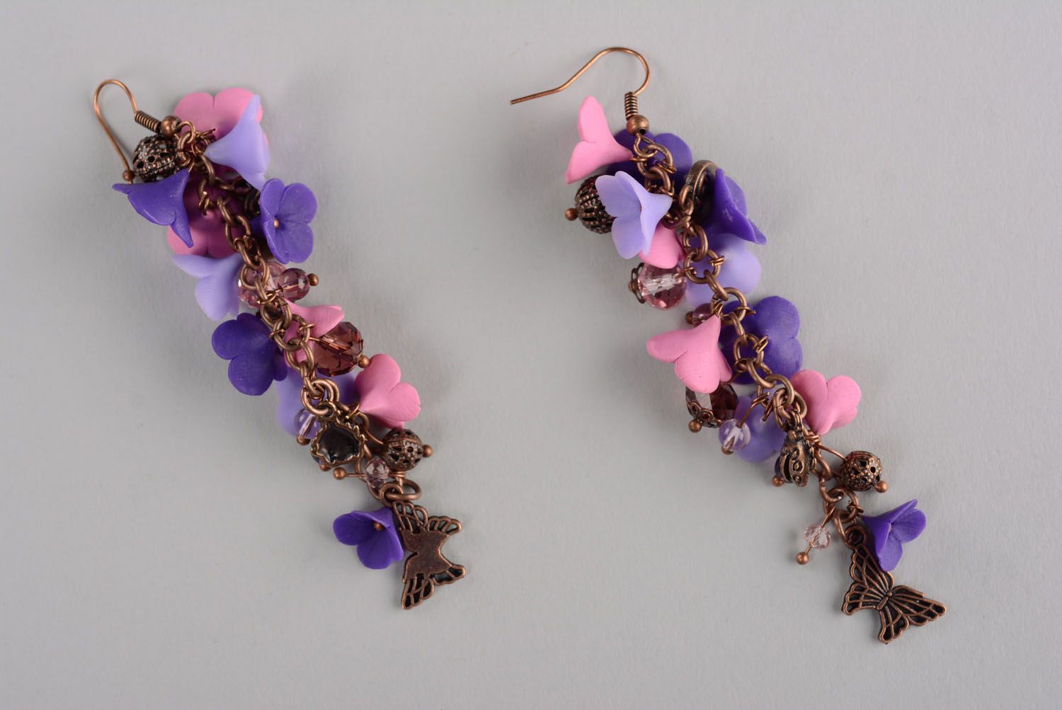 Long plastic earrings Lilac photo 1