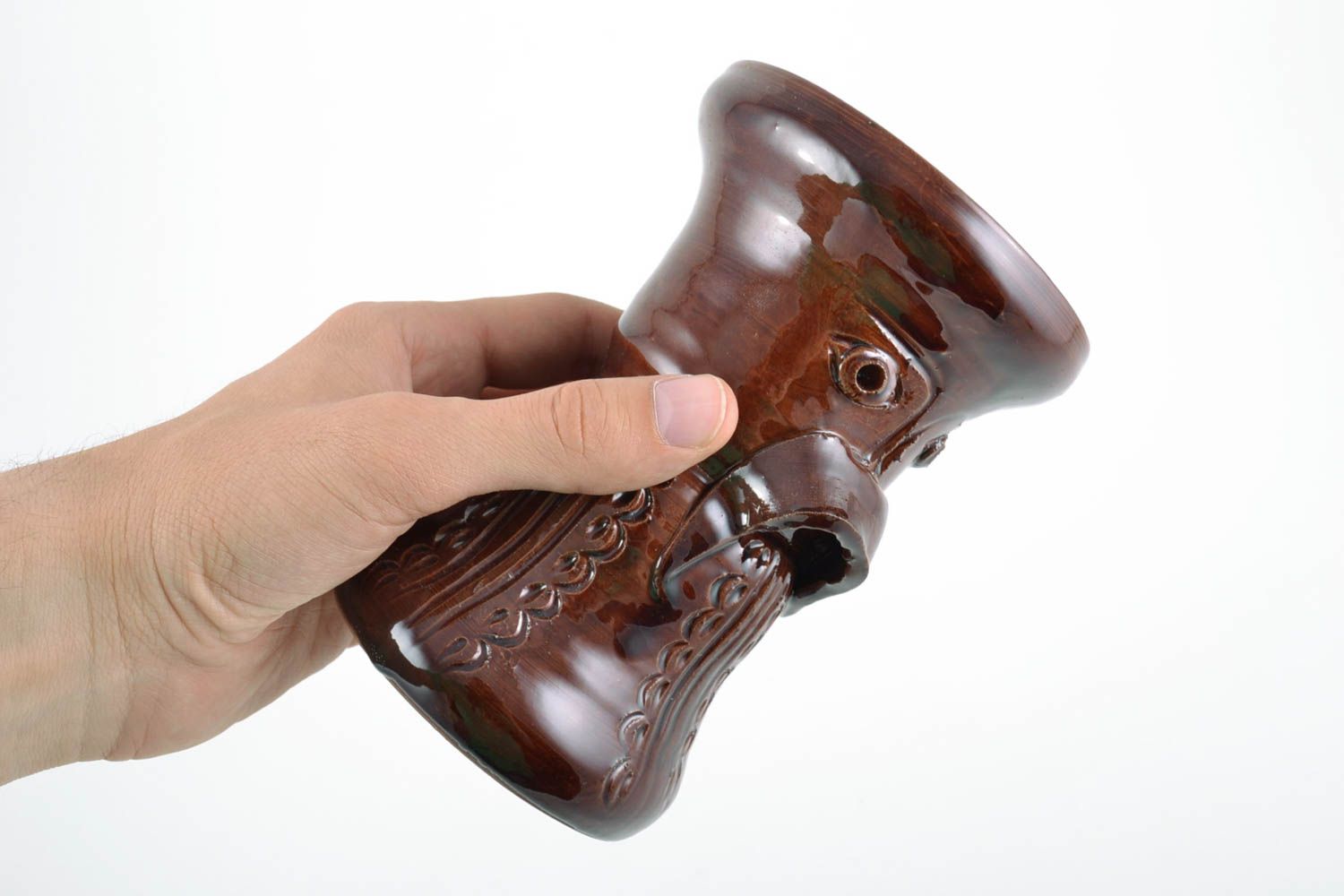 Декоративная ваза в этно стиле коричневая необычная глиняная ручной работы фото 2