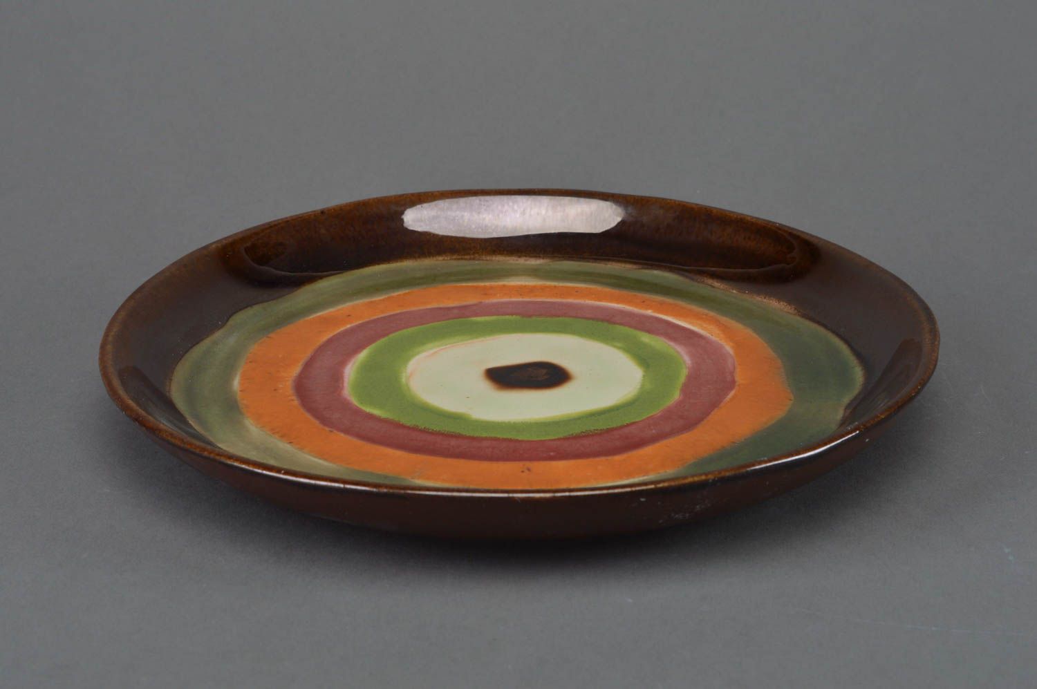 Handmade decorative small glazed colorful flat round plate stylish bright photo 1