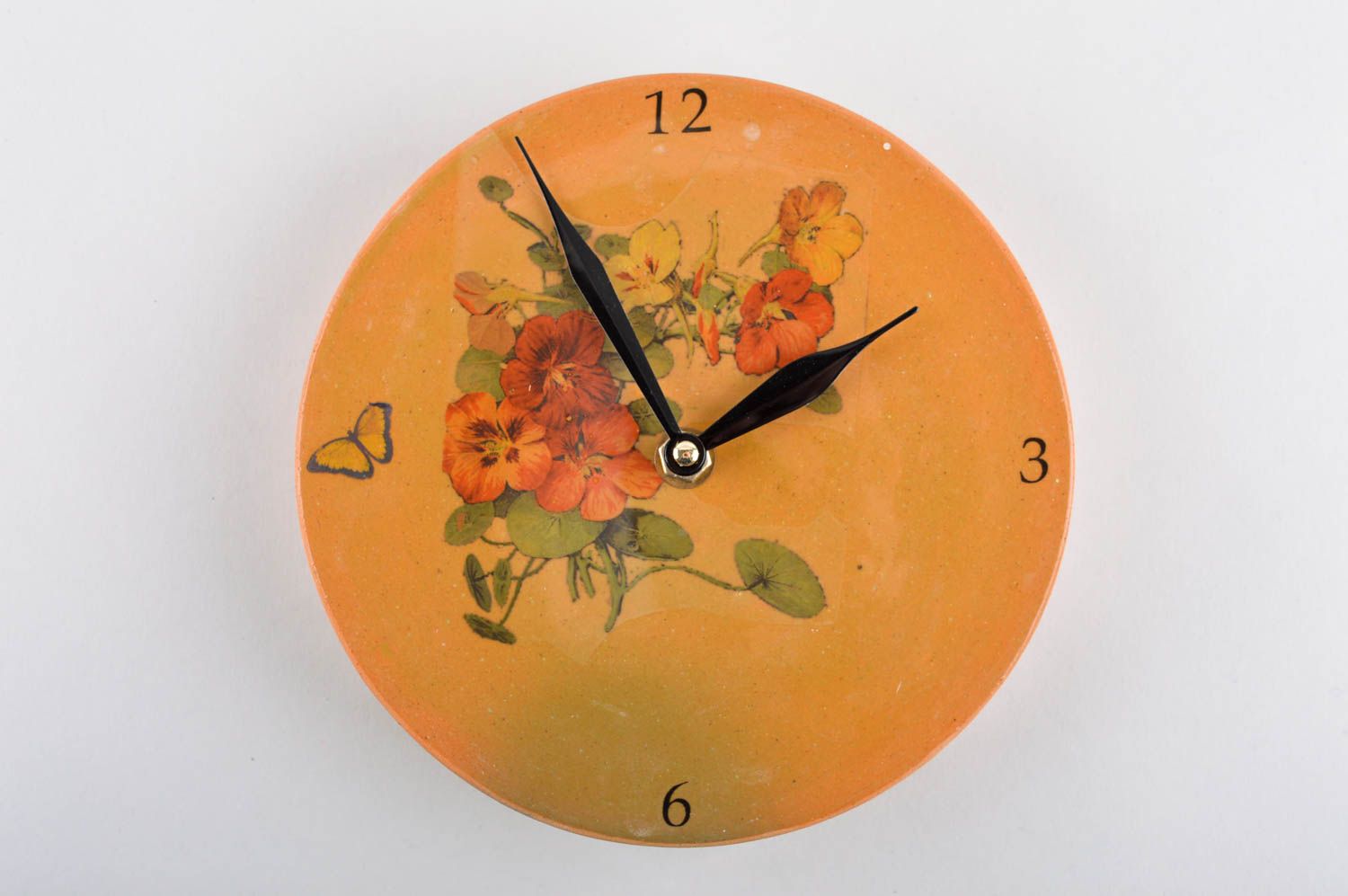 Horloge céramique faite main Horloge ronde avec fleurs Décoration maison photo 2
