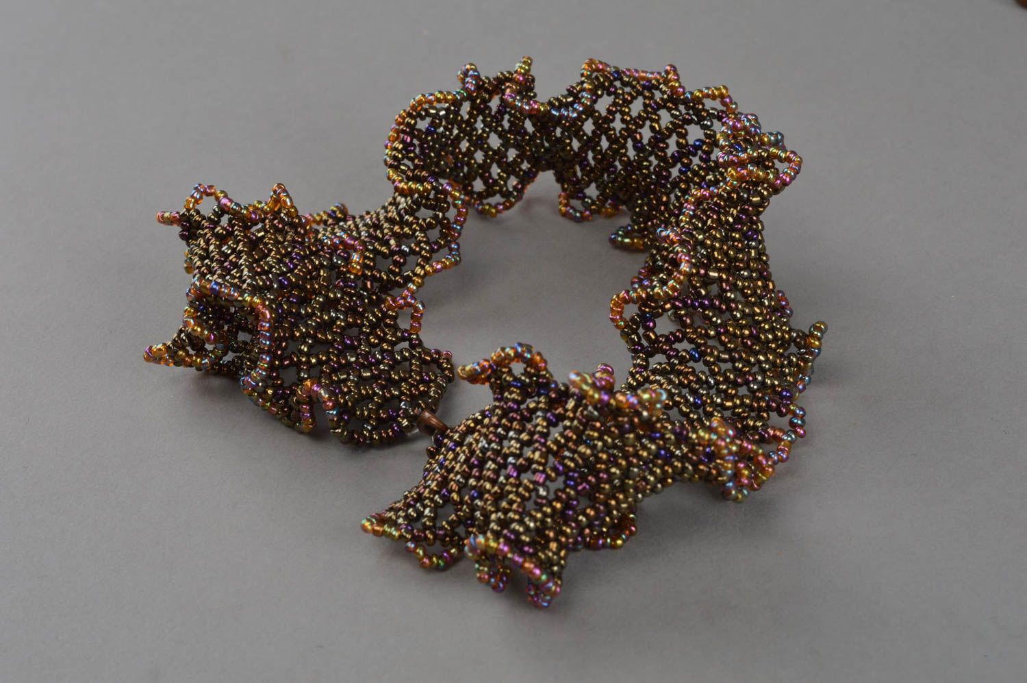 Ожерелье из бисера необычного дизайна ошейник стильное коричневое хэнд мейд фото 4