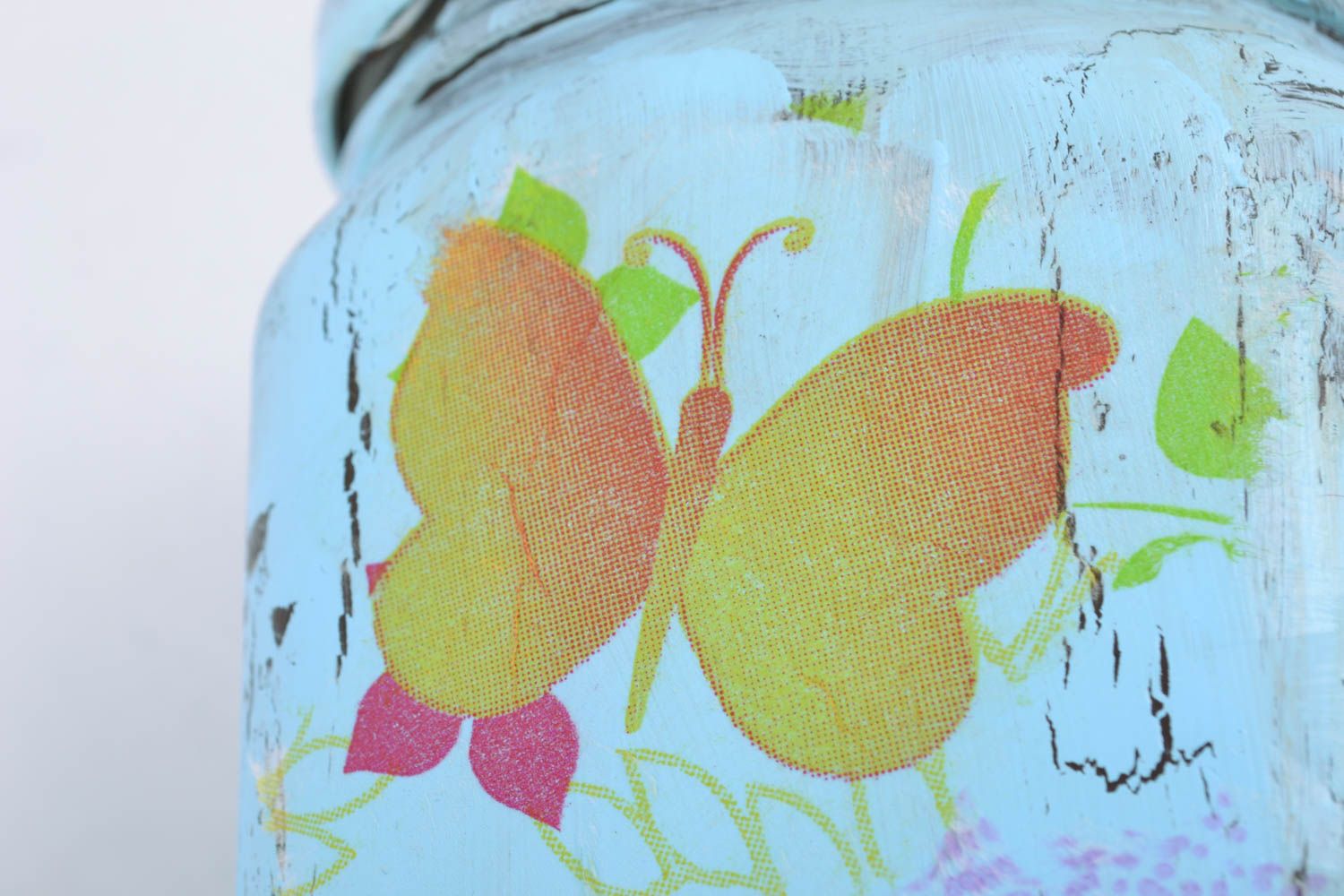 Handpainted in blur color decorative glass jar 5 oz 0,6 lb photo 3