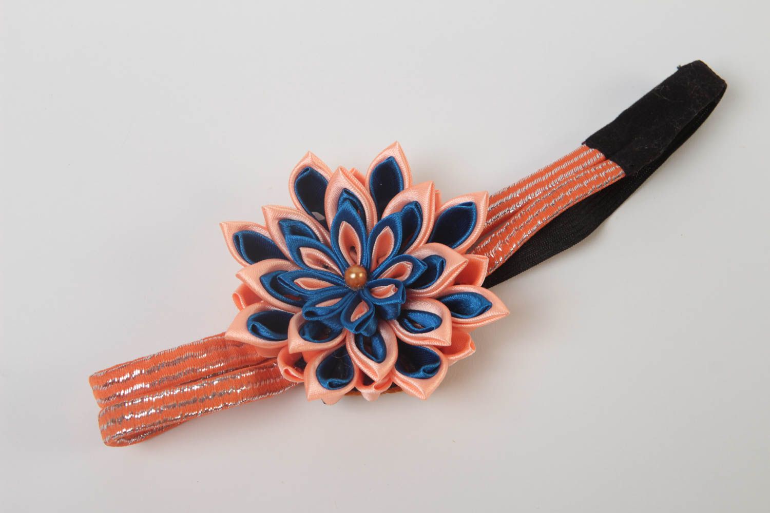 Handmade Haarband mit Blume Mädchen Haarschmuck Mode Accessoire weiß blau foto 2