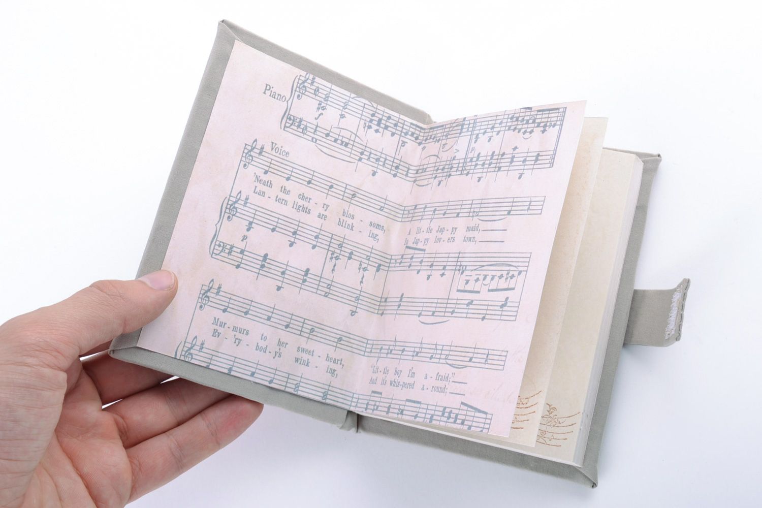 Beautiful tender handmade notebook with fabric cover and image of violin photo 3