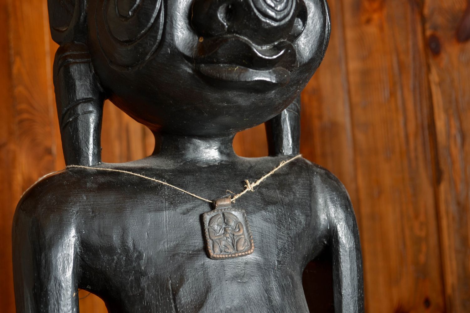 Ethnic pendant made of black-smoked ceramics photo 1