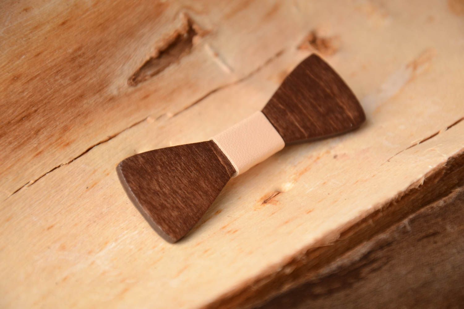 Handmade wooden bow tie designer female accessory stylish brooch gift for her photo 1