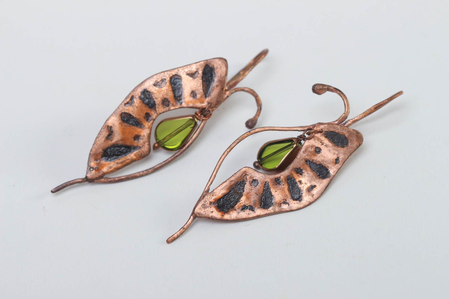 Unusual handmade copper earrings metal earrings glass bead earrings small gifts photo 2