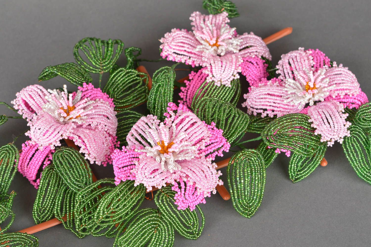 Handmade künstliche Blumen aus Glasperlen rosa Lilien Schmuck für Haus Dekor foto 5