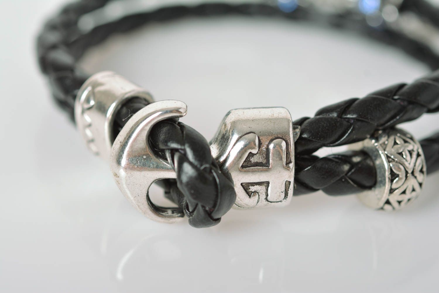 Браслет ручной работы дизайнерское украшение модные браслет черный со слоном фото 4