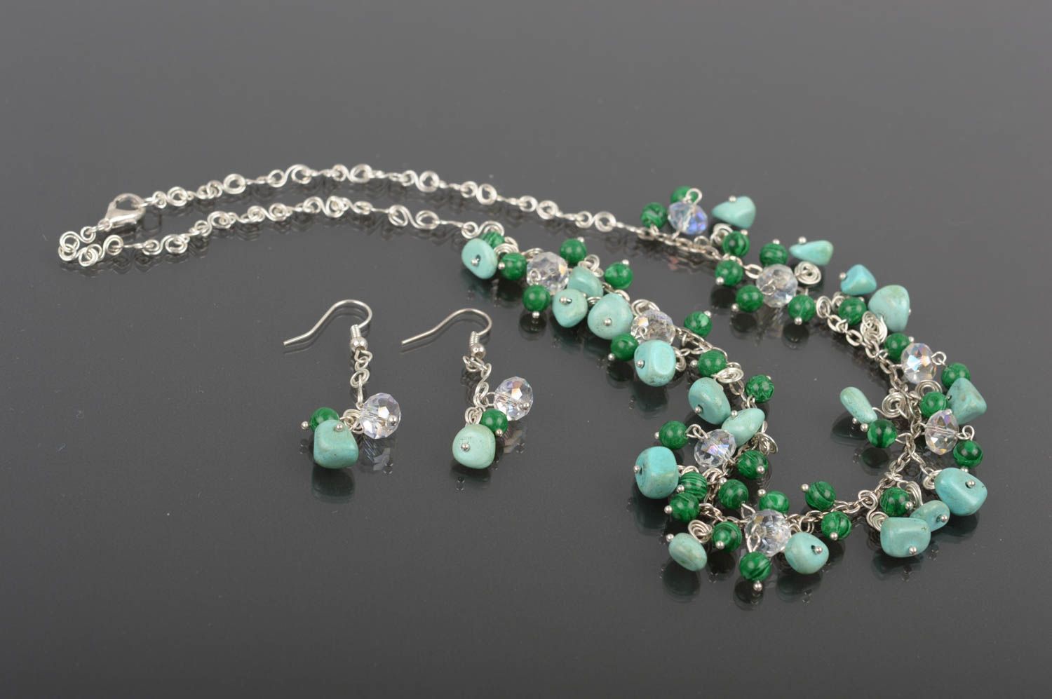 Unusual handmade jewelry set gemstone jewelry beaded earrings beaded necklace photo 2