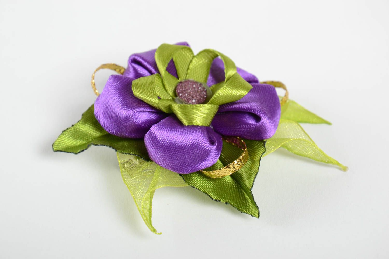 Unusual handmade satin ribbon flower hair clip barrette designs flowers in hair photo 2