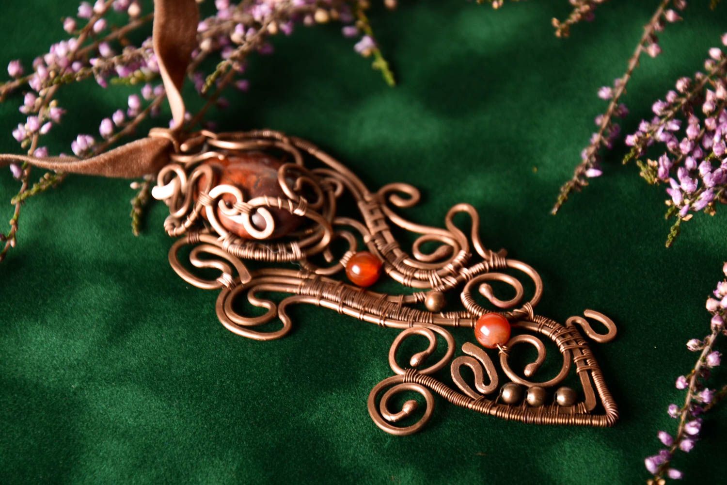 Unusual handmade metal pendant gemstone beaded pendant neck accessories photo 1