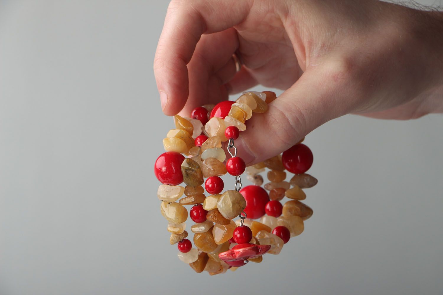 Multirow bracelet with coral and tsitrin photo 4