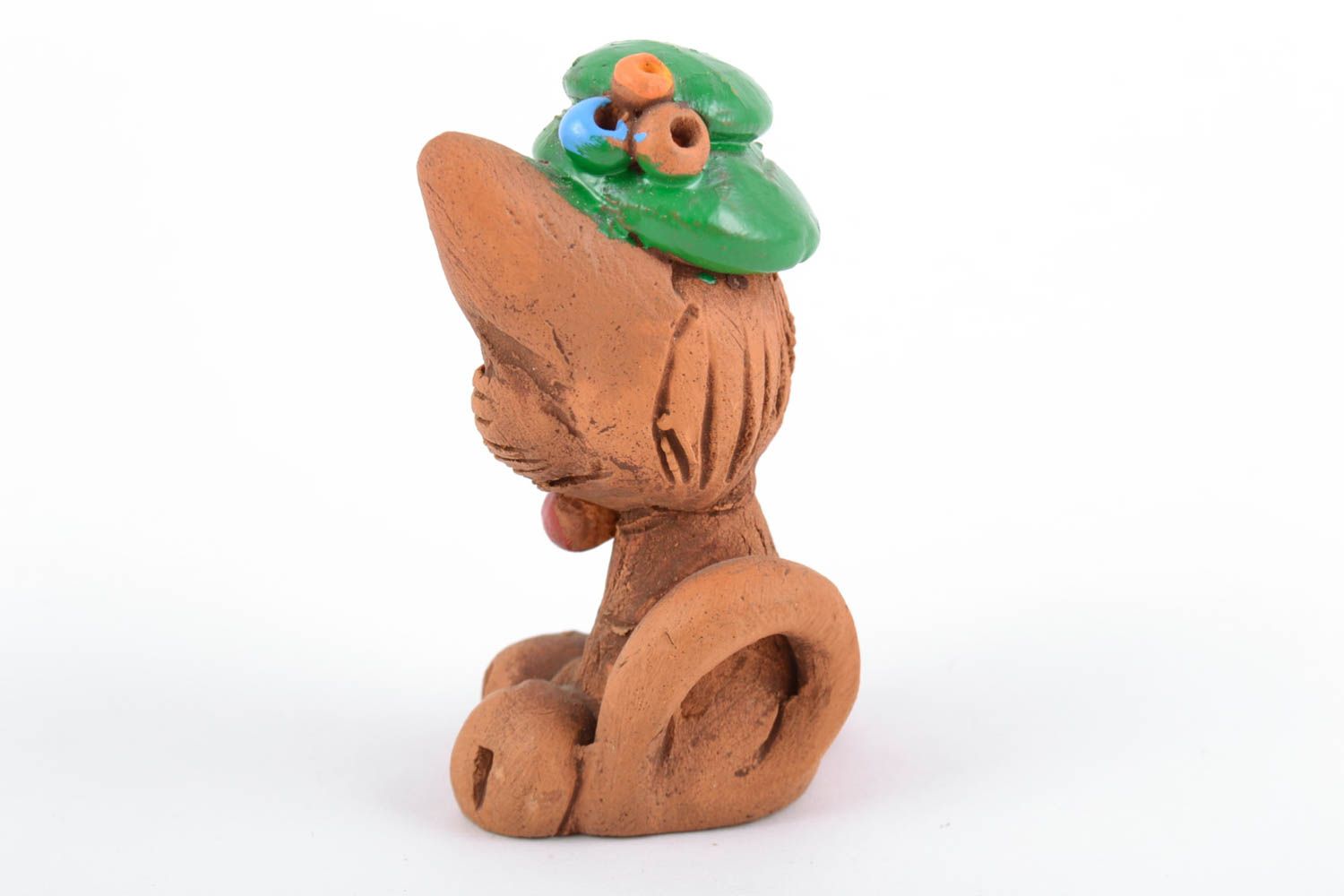 Figurine Chat miniature décoratif originale en terre cuite faite à la main photo 4