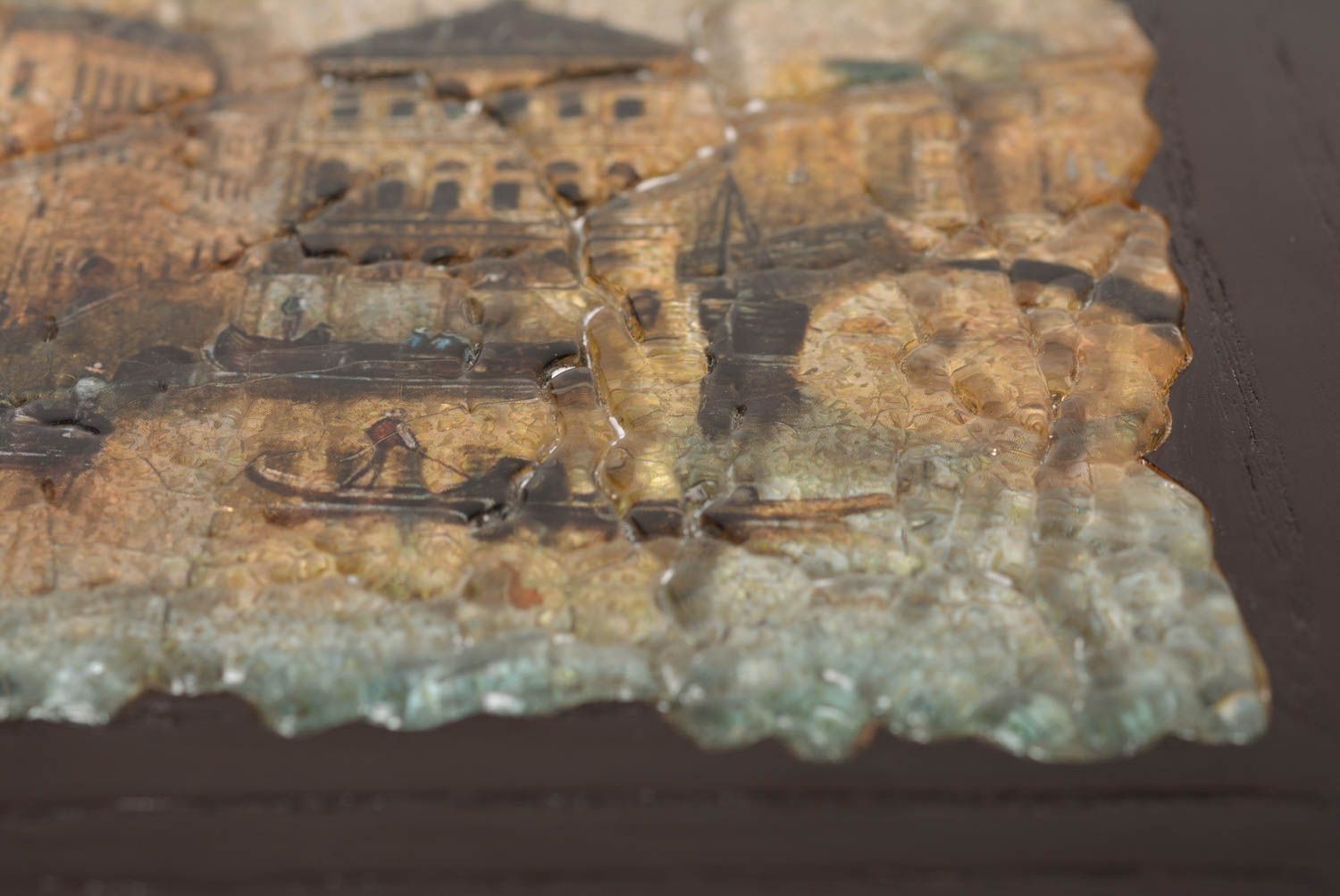 Tableau paysage urbain fait main Déco murale en verre et bois Cadeau insolite photo 4
