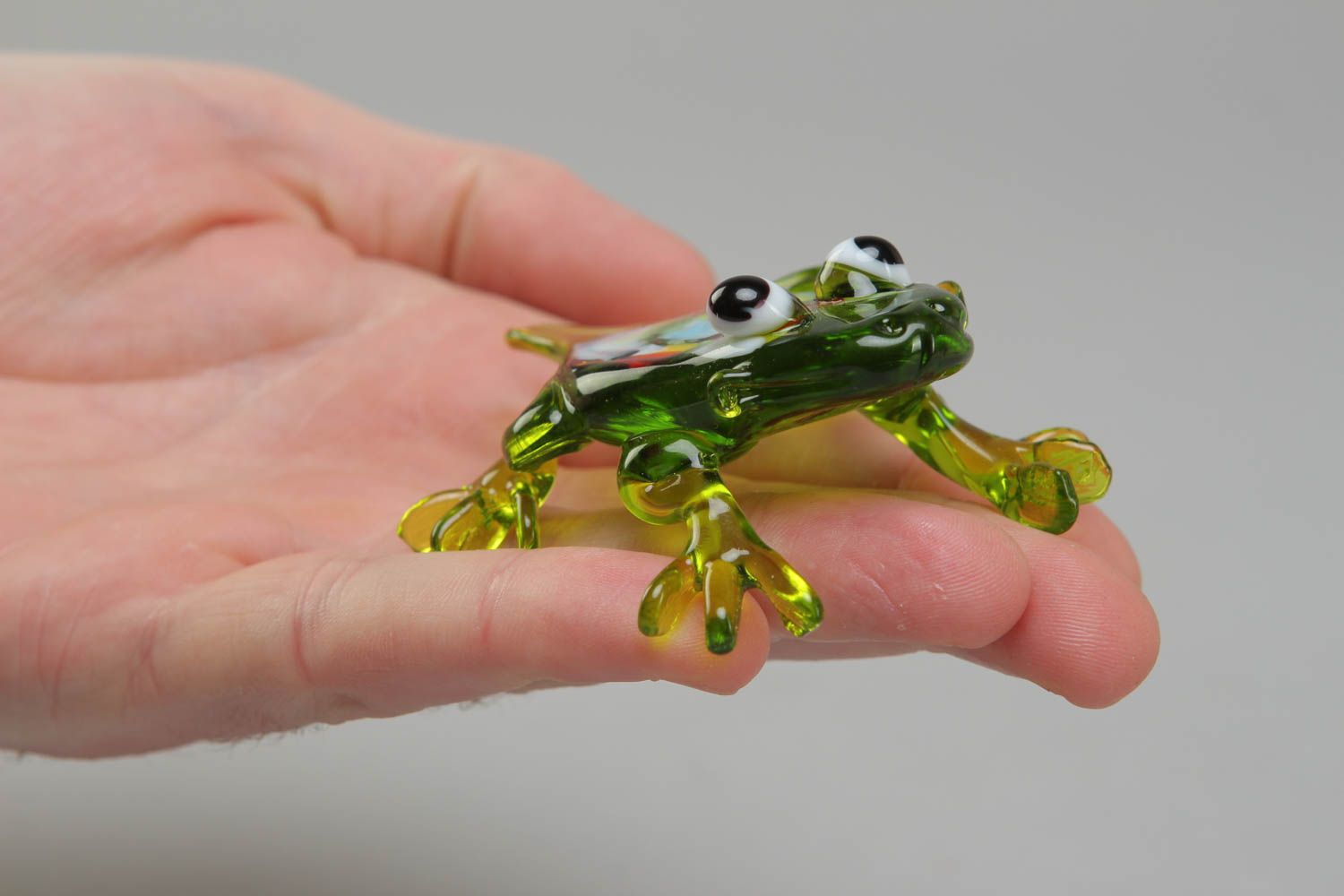 Petite figurine en verre au chalumeau grenouille verte faite main décorative photo 4