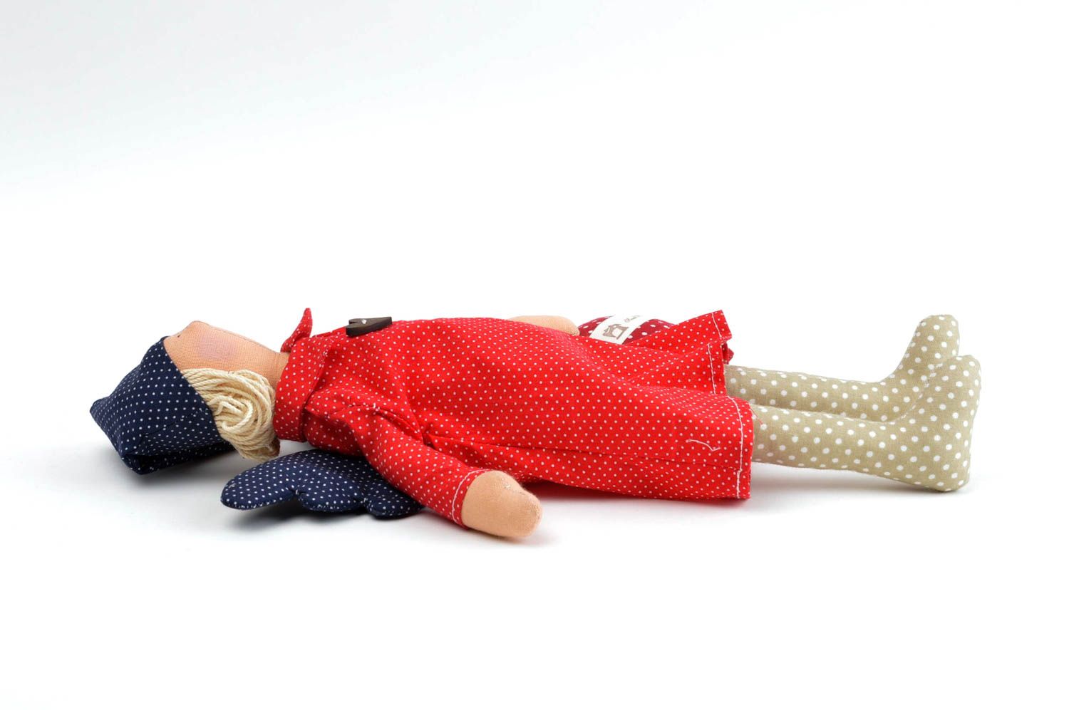 Poupée Ange en tissu de coton faite main en robe rouge Cadeau pour enfant photo 3