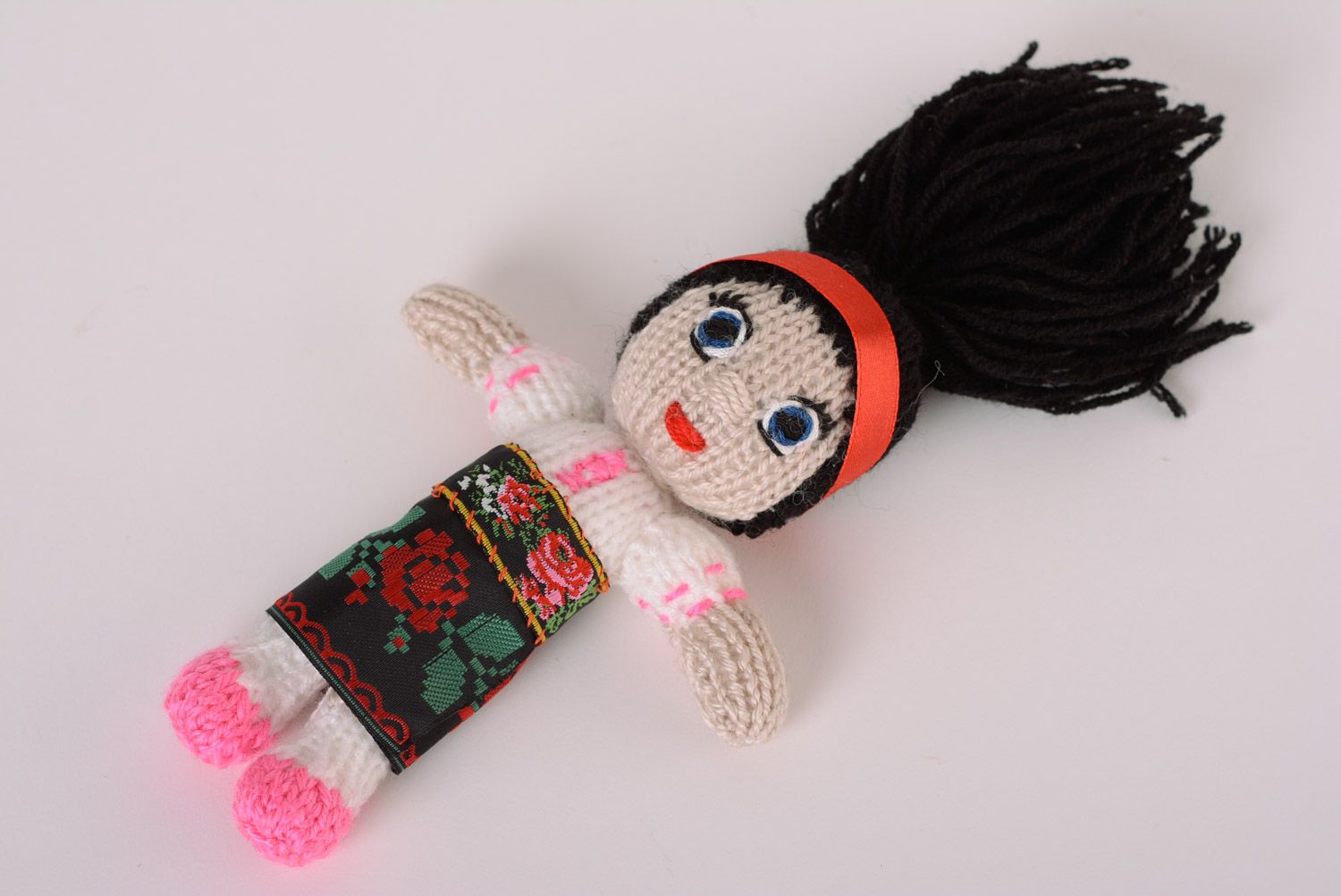 Small handmade knitted soft doll Ukrainian Girl nice children's toy photo 3