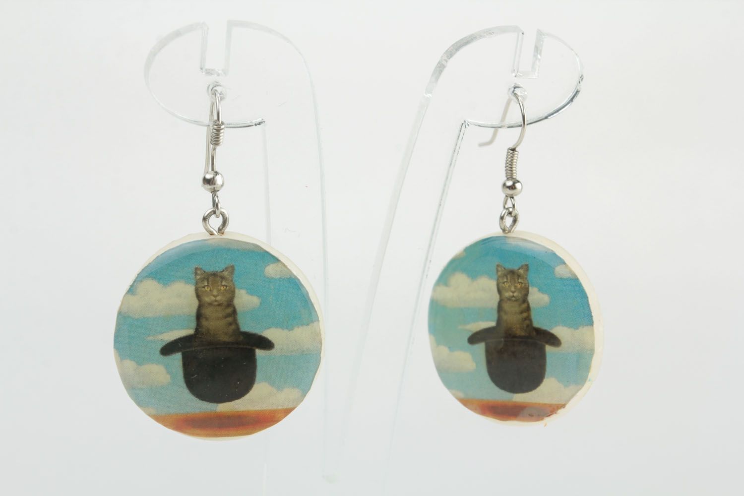Earrings made of polymer clay and epoxy resin Cats photo 5