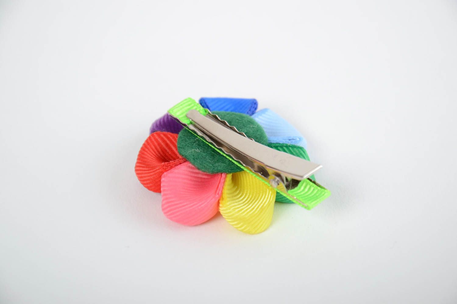 Beautiful bright colorful handmade children's ribbon flower hair clip photo 3