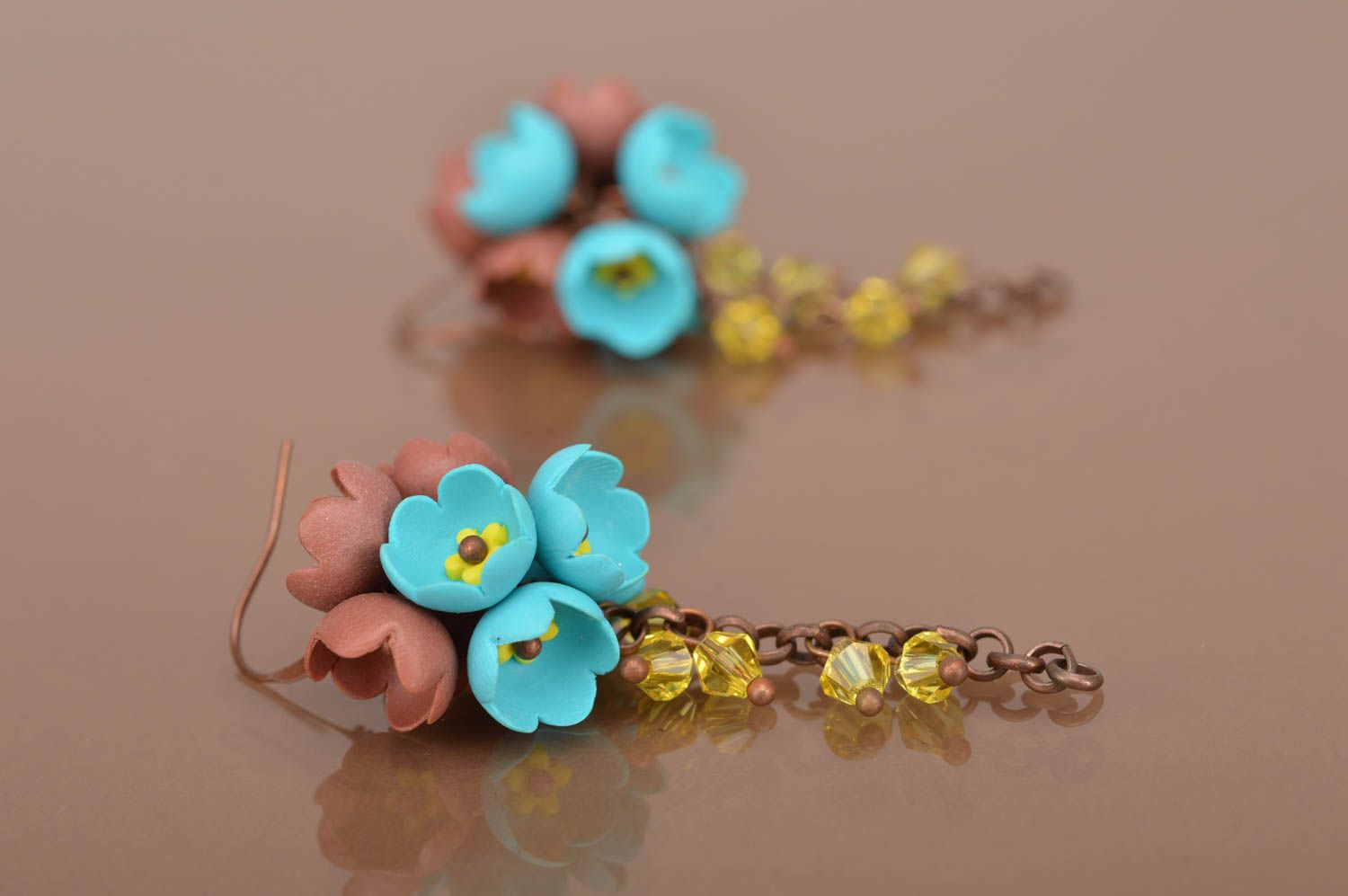 Beautiful homemade plastic earrings flower earrings on chains gifts for her photo 4