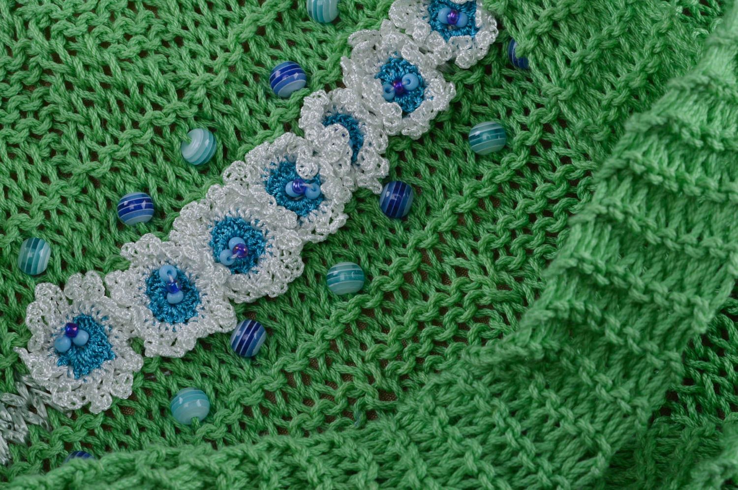 Sac tricoté avec longues poignées fait main vert spacieux accessoire original photo 2