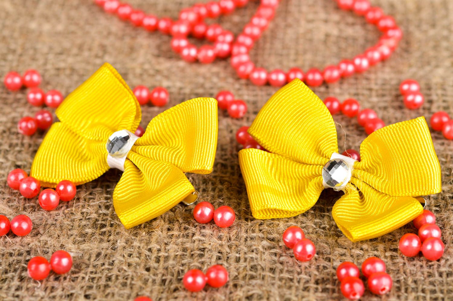 Handmade designer hair clips 2 bright yellow hair clip cute kids accessories photo 1