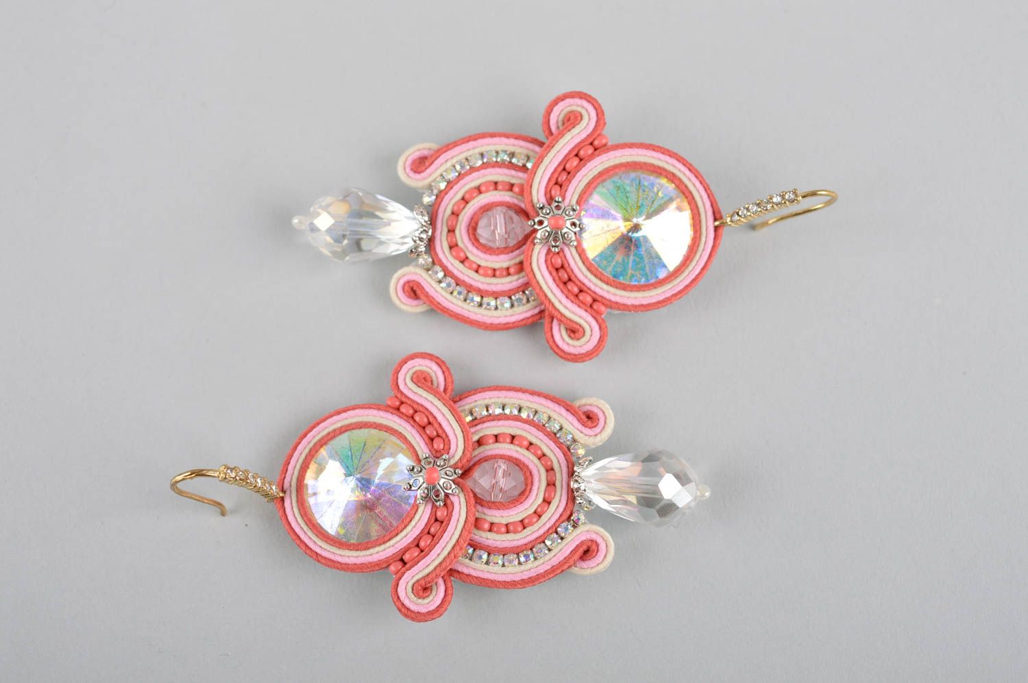 Handmade lange Ohrringe Soutache Schmuck Accessoires für Frauen groß rosa foto 5