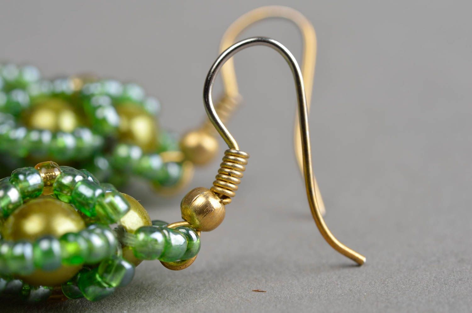 Handmade green dangling earrings beaded jewelry top gifts for women photo 4
