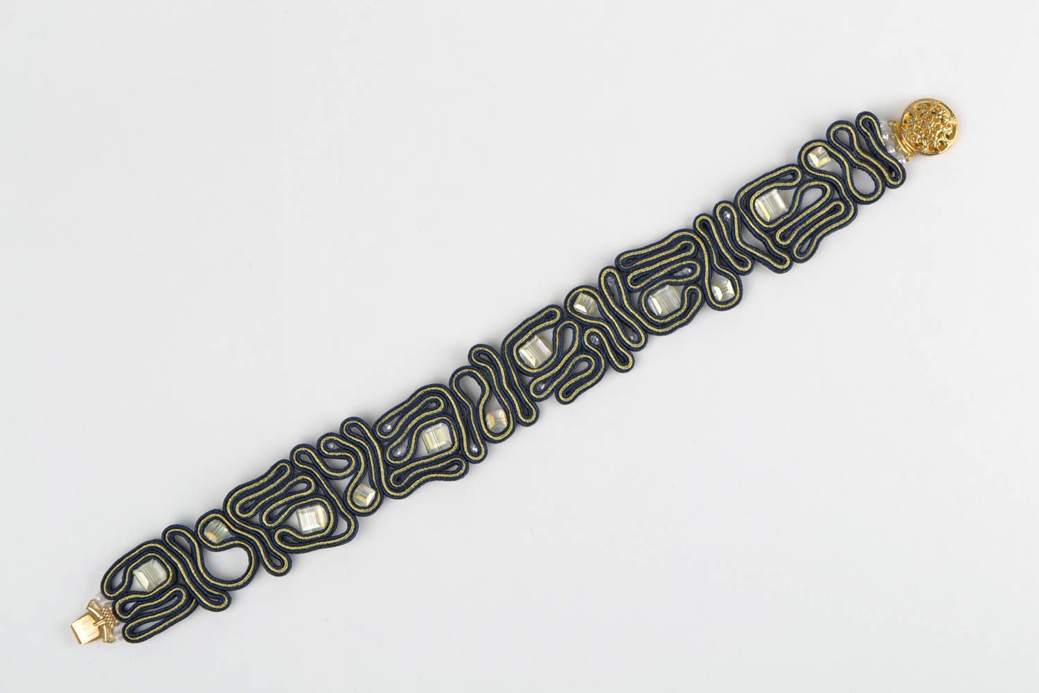 Breites dunkelblaues Soutache Armband mit Kristallen handmade Schmuck für Frauen foto 5