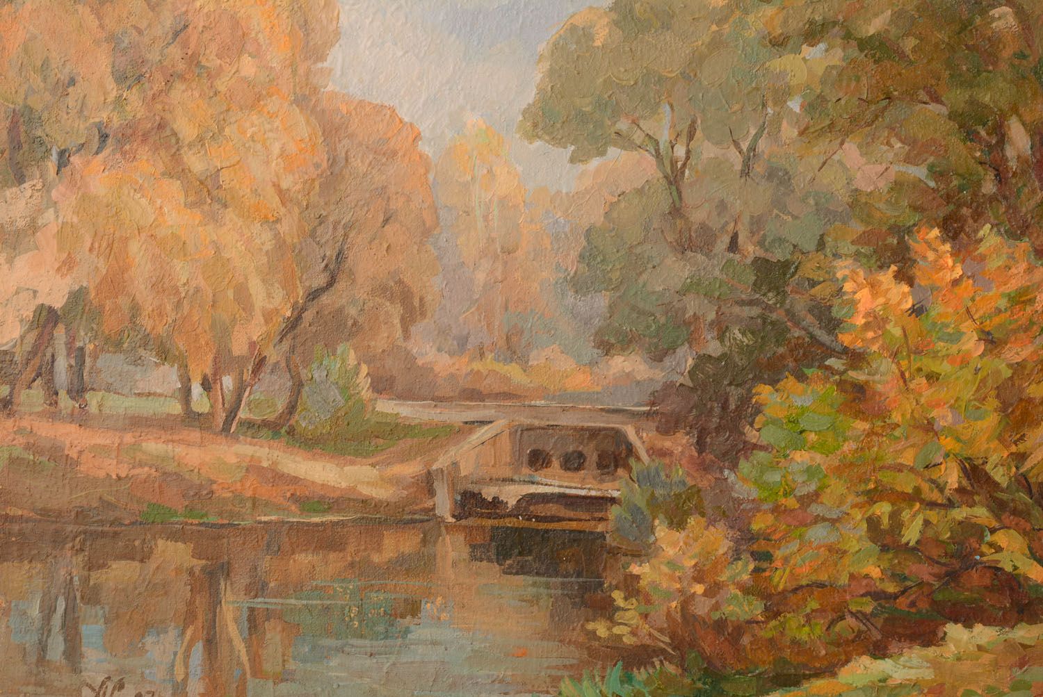 Oil painting Autumn Pond in the Park photo 2