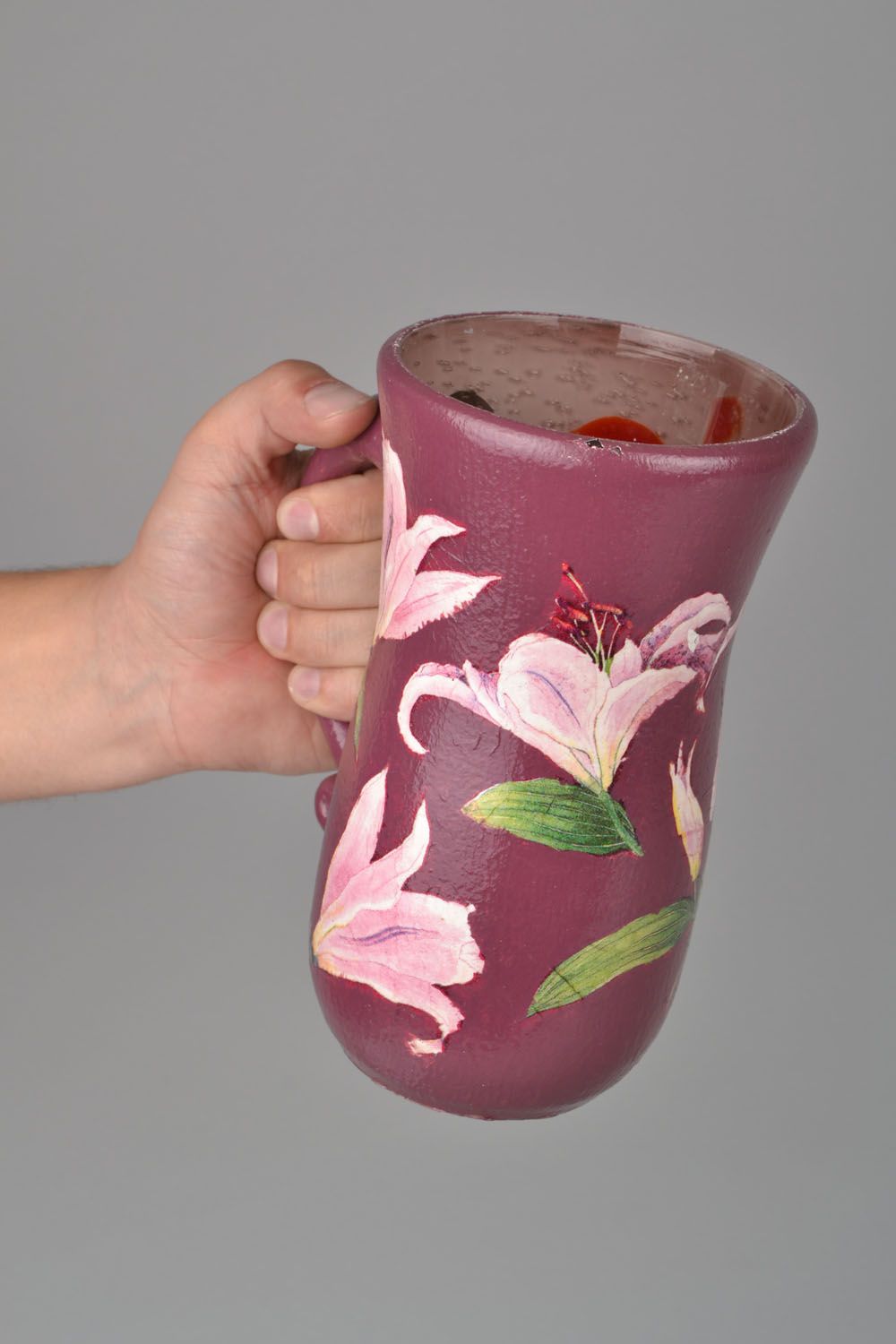 45 oz ceramic water pitcher in lily color and design 2,8 lb photo 2