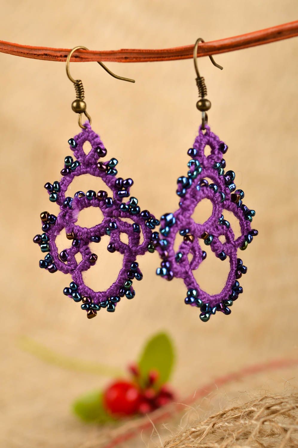 Handmade violet earrings stylish cute jewelry unusual designer accessories photo 1