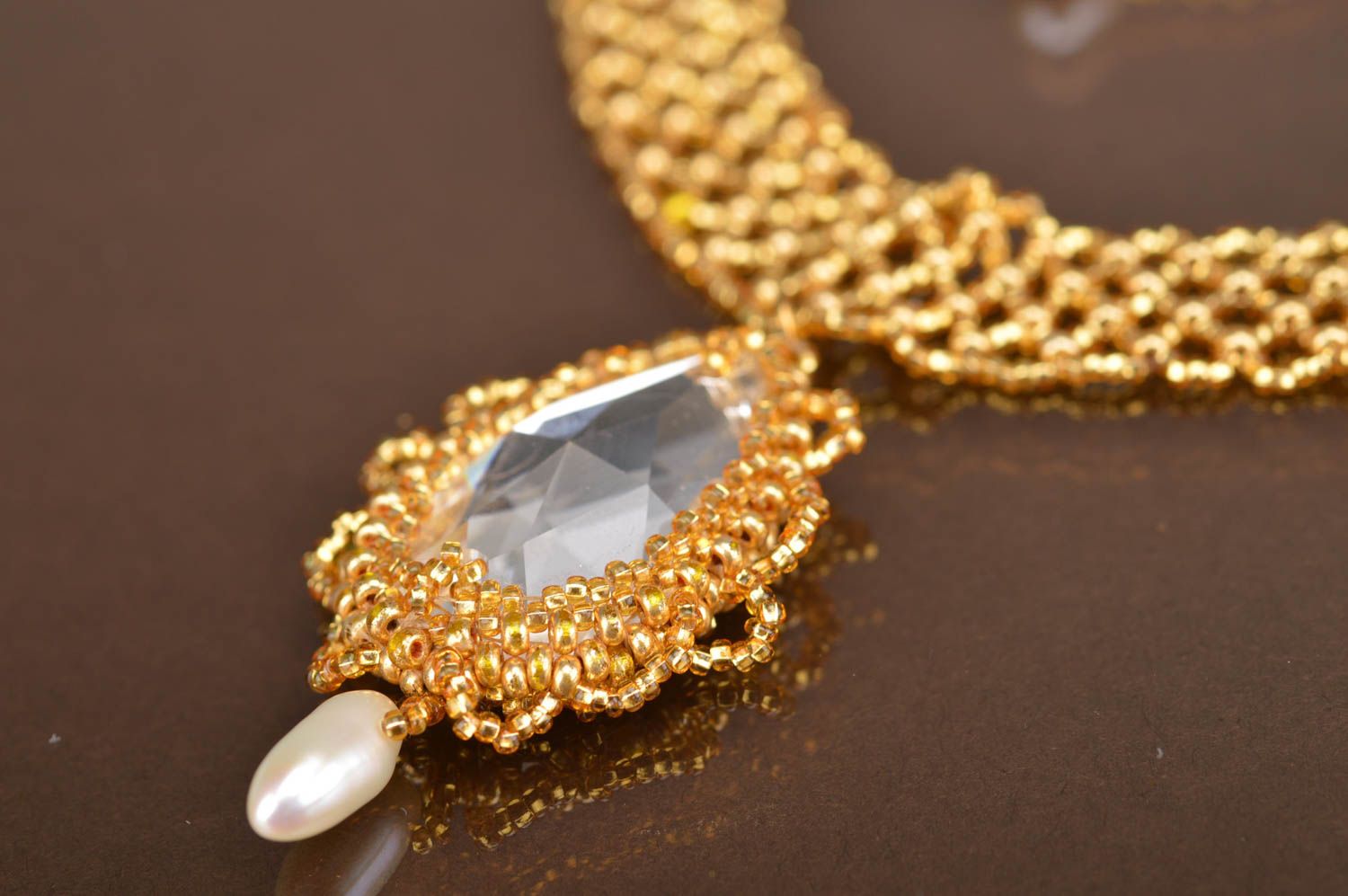 Ensemble de bijoux perles de rocaille cristaux boucles d'oreilles et pendentif photo 3