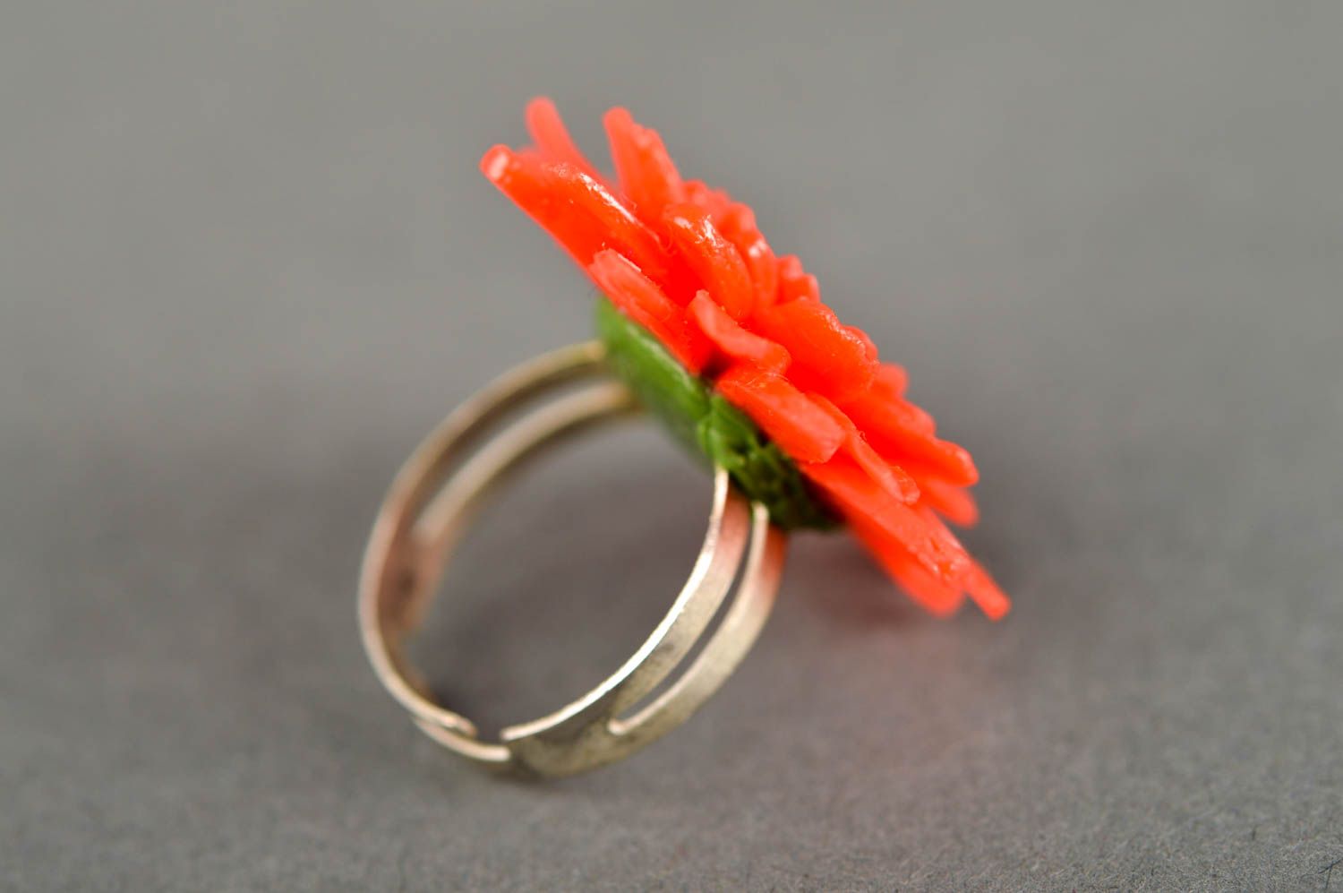 Stylish handmade flower ring unusual plastic ring polymer clay ideas small gifts photo 2